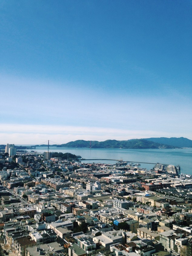 View of the Golden Gate Bridge from Coit Tower, San Francisco