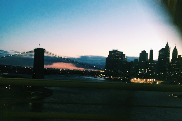 Sunset over lower Manhattan and the Brooklyn Bridge